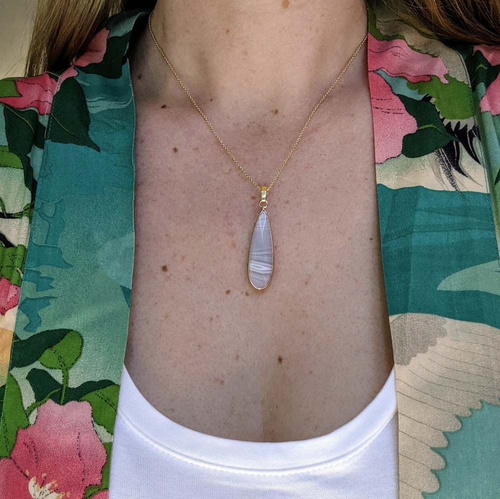 14K Grey Agate Teardrop Necklace